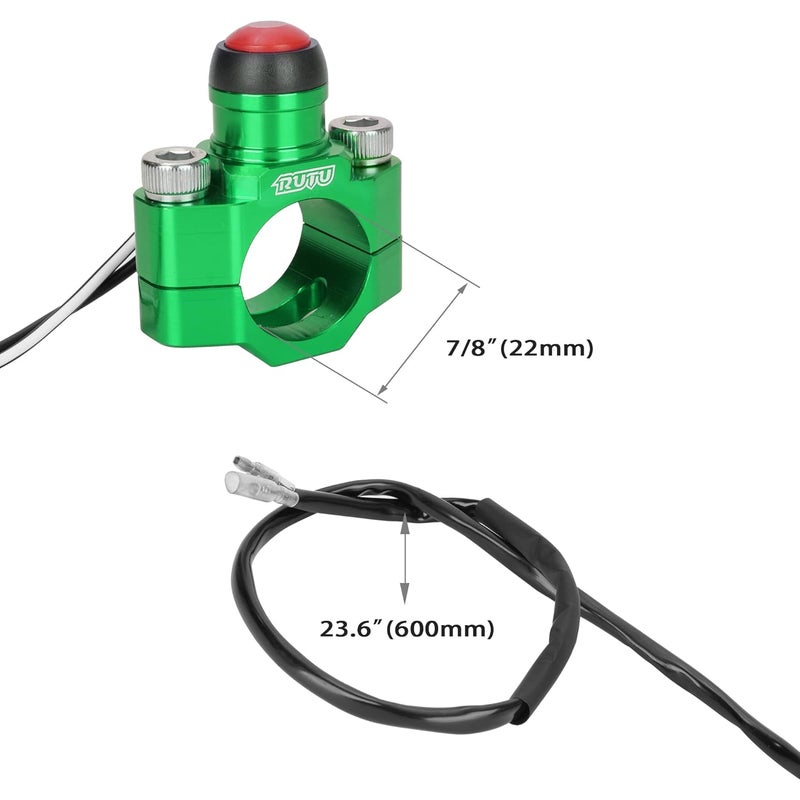RUTU CNC Universal Motorcycle Engine Stop Start Kill Switch Button with Mounting Backplate for KLX450 KLX250 KLX110 CR125 CRF250 CRF450 XR250 ATV,Dirt Pit Bike,Scooter,Quad - Green - Image 2